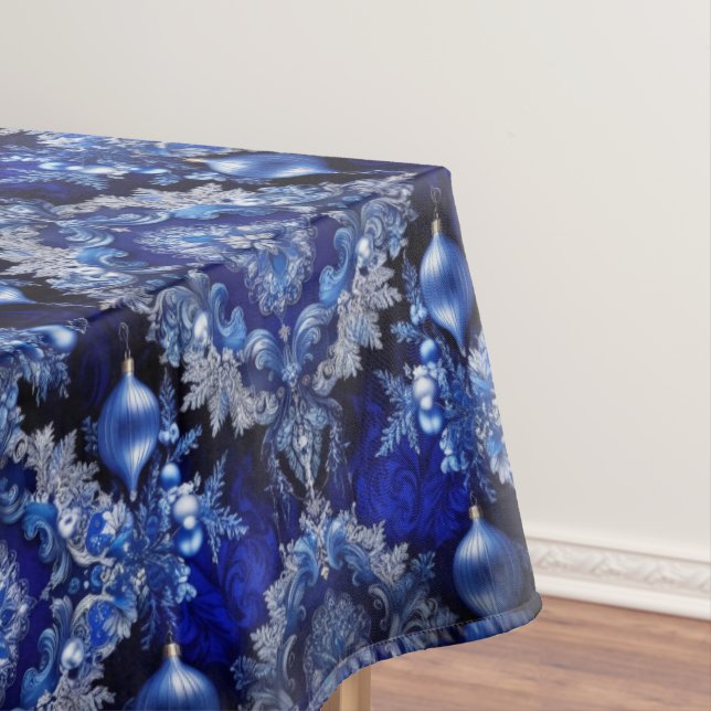 Blue Decorative Ornaments Holiday Tablecloth (In Situ)