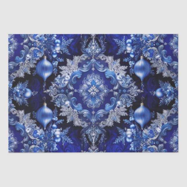 Blue Decorative Ornaments Holiday Tissue Paper (Front)