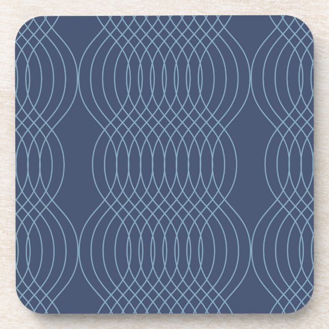 Blue, decorative, simple, modern, trendy wavy art beverage coaster (Front)