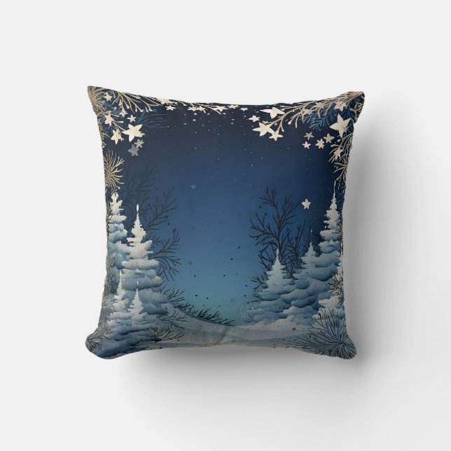 Blue Decorative Snow Glitter Merry Christmas Throw Pillow (Front)