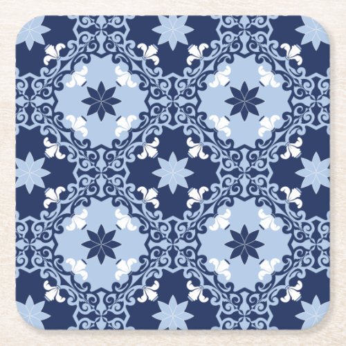 Blue decorative tile ornamental Moroccan geometric Square Paper Coaster