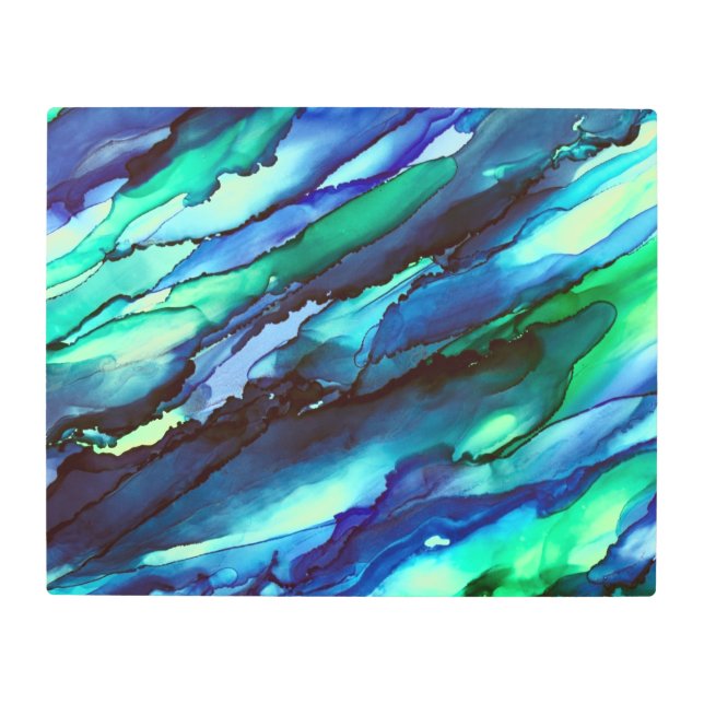 Blue Deep Sea Turbulence Alcohol Ink Painting Metal Print (Front)