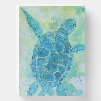 Blue Deep Sea Turtle Wooden Box Sign | Zazzle