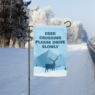 Blue Deer Crossing Drive Slowly Fawn Season Garden Flag
