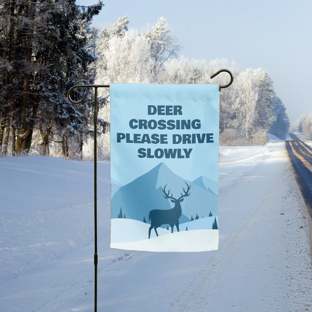 Blue Deer Crossing Drive Slowly Fawn Season Garden Flag (Creator Uploaded)