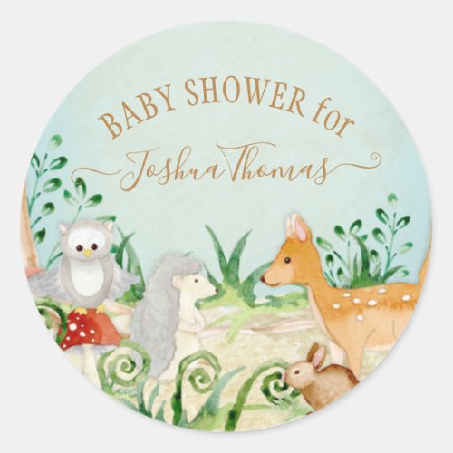 Blue Deer Fox Owl Woodland Forest Animal Foliage Classic Round Sticker