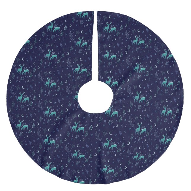 Blue Deer in the Moonlight Brushed Polyester Tree Skirt (Front)