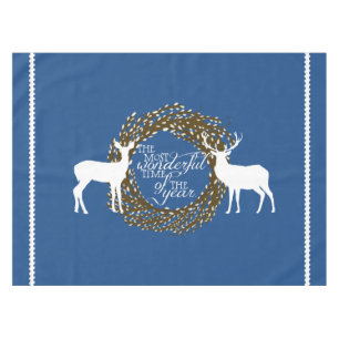 Blue Deer Most Wonderful Time Wreath Tablecloth