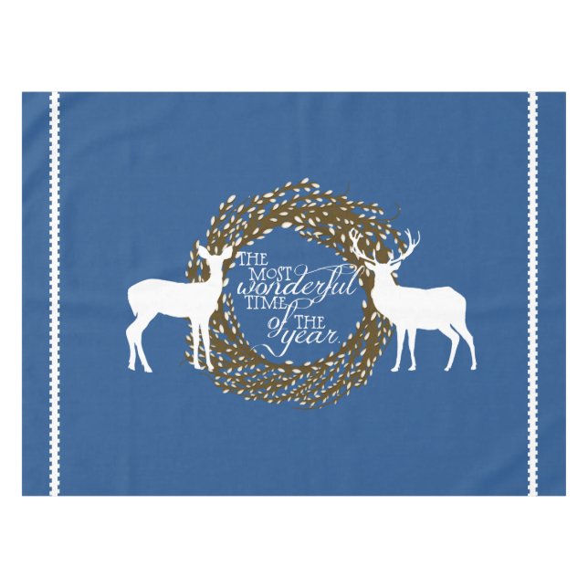 Blue Deer Most Wonderful Time Wreath Tablecloth (Front (Horizontal))