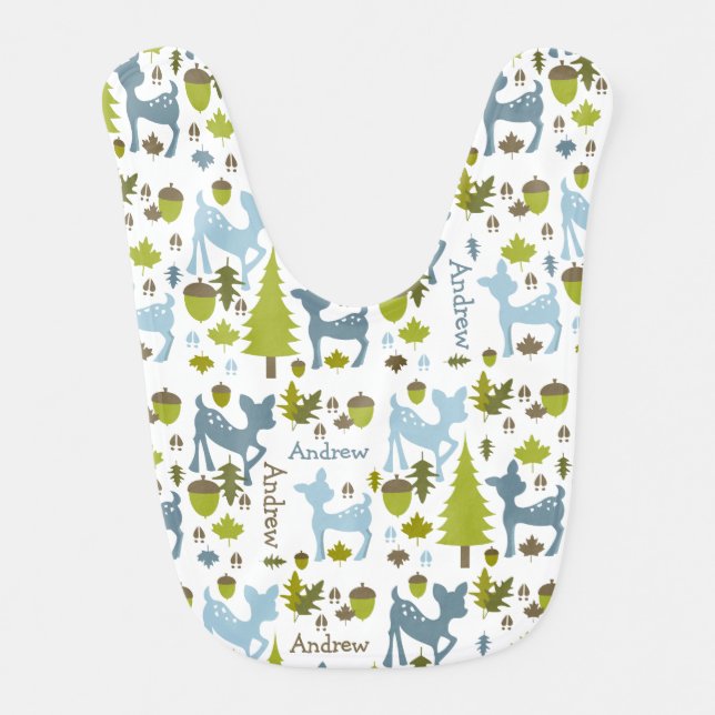 Blue Deer Personalized Baby Bib (Front)