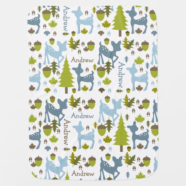 Blue Deer Personalized Baby Blanket (Front)
