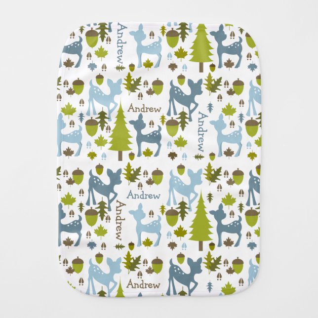 Blue Deer Personalized Burp Cloth (Front)