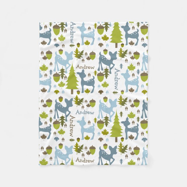 Blue Deer Personalized Fleece Blanket (Front)
