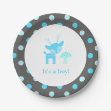 Blue Deer Polka Dot Baby Shower Paper Plate