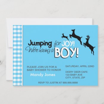 Blue Deer Theme Boy Modern Baby Shower Invitations by PeachyPrints at Zazzle