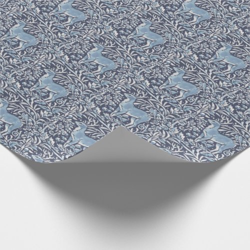 Blue Deer Vintage Animal Nature Christmas Pattern Wrapping Paper