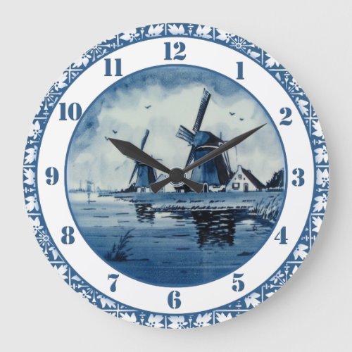 Blue Delft Blue Windmill Large Clock