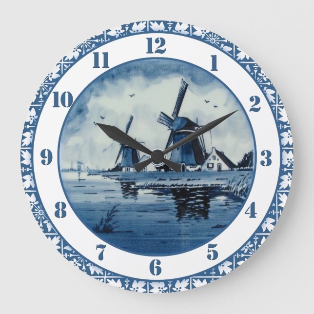 Blue Delft Blue Windmill Large Clock (Front)