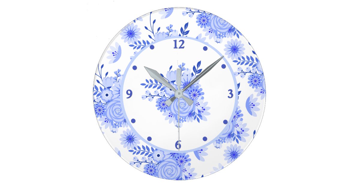 Blue Delft Floral Wall Clock
