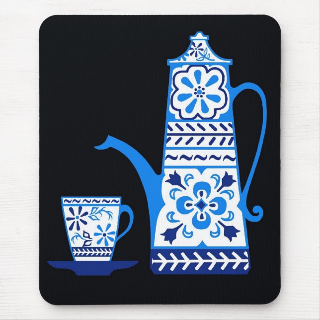 Blue delft, folk art coffee/tea pot mouse pad (Front)
