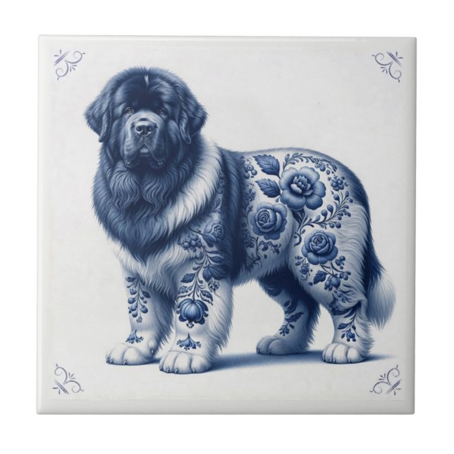 Blue Delft Landseer Newfoundland Ceramic Tile (Front)