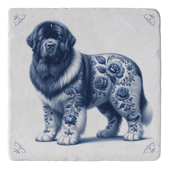Blue Delft Landseer Newfoundland Trivet (Front)