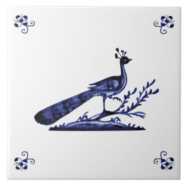 Blue Delft Peacock Tile (Front)