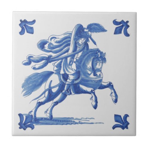 Blue Delft Tile Horseman Antique Reproduction