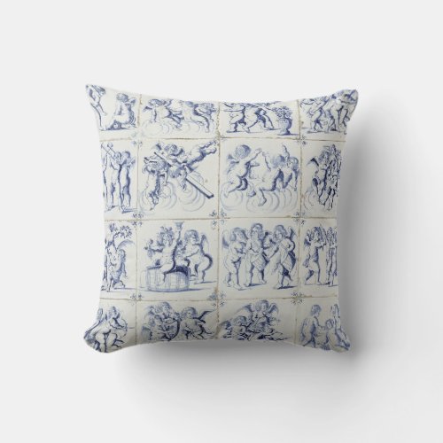 Blue Delft tiles Throw Pillow