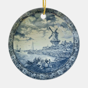 Blue Delft Windmill Dutch Plate Ceramic Ornament