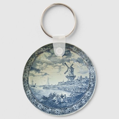 Blue Delft Windmill Dutch Plate Keychain