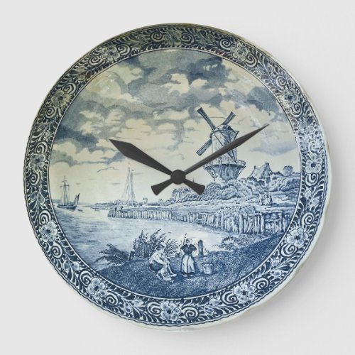 Blue Delft Windmill Dutch Plate Large Clock