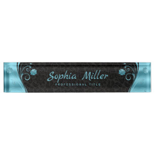 Blue Delicate Flowers Desk Name Plate