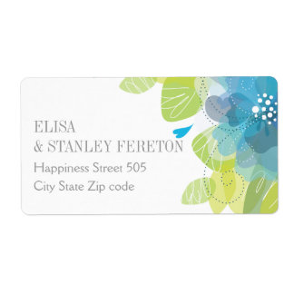 Blue delicate flowers floral spring wedding label