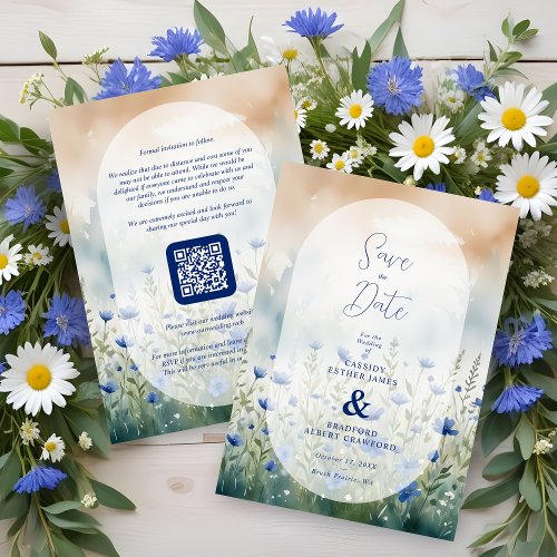 Blue Delicate Romantic Wildflowers Field Wedding Save The Date