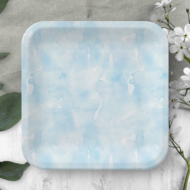 blue delicate watercolor texture paper plates (Blue Watercolor Texture Paper Plate for Any Occasion.)