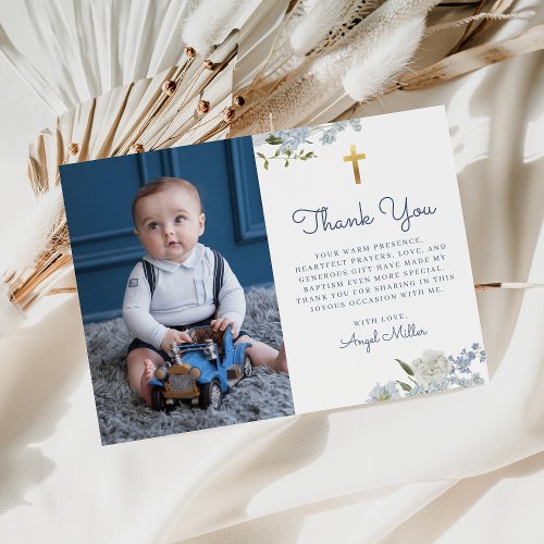 Blue Delphinium Boy Baptism Thank You Card