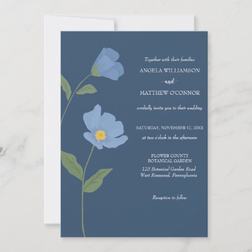 Blue Delphinium Floral Clean Simple Wedding Invi Invitation