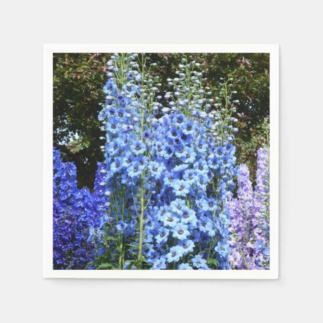 Blue Delphinium Floral Flowers Garden Nature Napkins (Front)