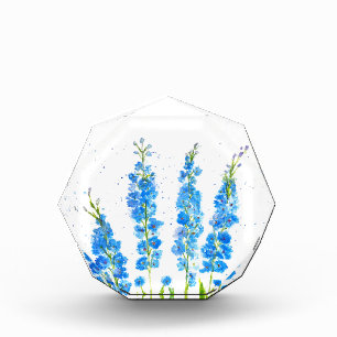 Blue delphinium floral watercolor elegant rustic acrylic award