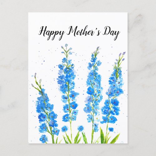 Blue delphinium floral watercolor elegant rustic  postcard