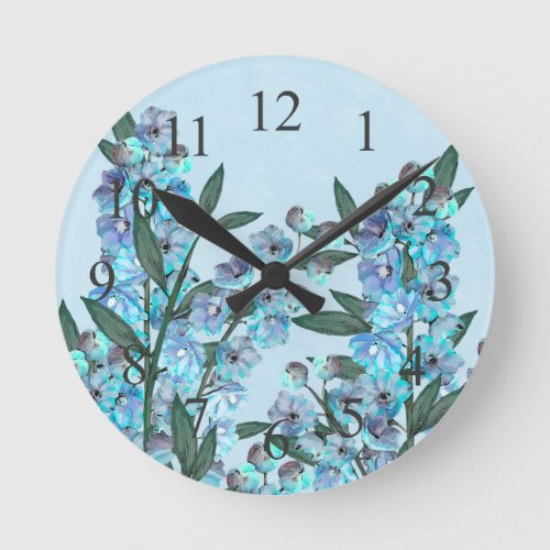 Blue Delphinium Round Clock