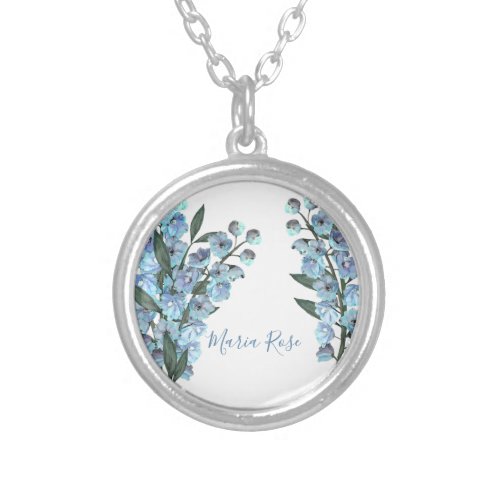 Blue Delphinium Silver Plated Necklace
