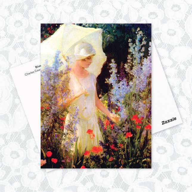 Blue Delphiniums Parasol Charles Courtney Curran Postcard (Creator Uploaded)