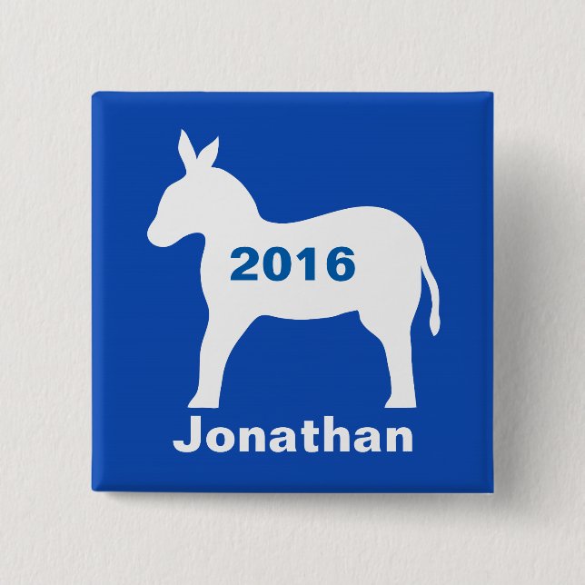 Blue Democratic Donkey 2016 Election Name Badge Button (Front)