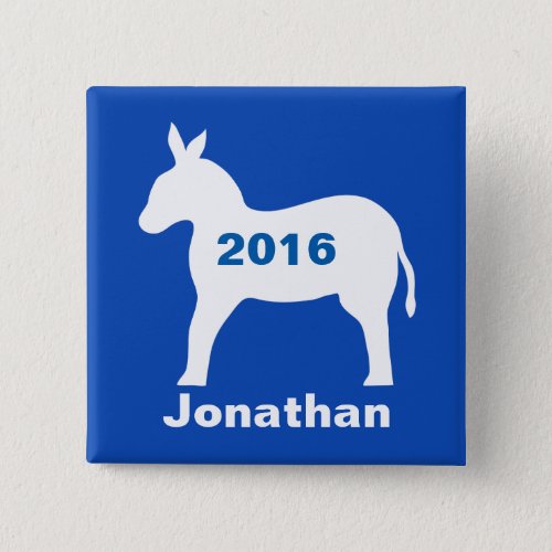 Blue Democratic Donkey 2016 Election Name Badge Button