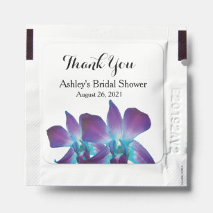 Blue Dendrobium Orchid Bridal Shower Favor Hand Sanitizer Packet