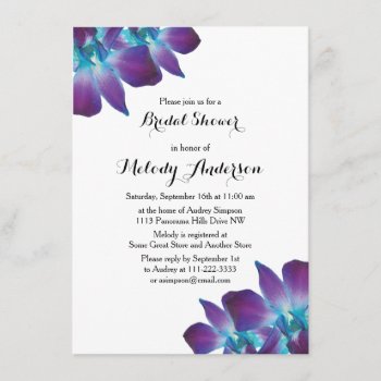 Blue Dendrobium Orchid Bridal Shower Invitation