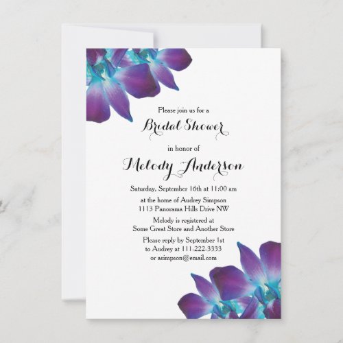 Blue Dendrobium Orchid Bridal Shower Invitation