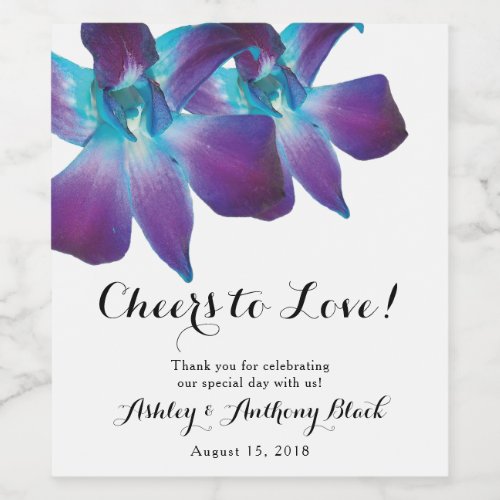 Blue Dendrobium Orchid Cheers to Love Wedding Wine Label